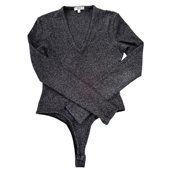 AGOLDE Tavi Mélange Rib Knit Thong Bodysuit in Salt & Pepper Size 10 or L - Picture 4 of 12